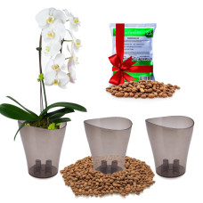 Garten Lux Pflanzgefäße Set (3 Töpfe Ø 16 cm, H 19 cm Braun + Blähton 2.5 Liter)
