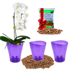 Garten Lux Pflanzgefäße Set (3 Töpfe Ø 16 cm, H 19 cm Violett + Blähton 2.5 Liter)