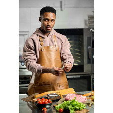 Mergel Lederschürze Nr. 91 In Caramel, in Holz-Geschenkbox