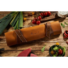 Mergel Leder-Messertasche für drei Messer in Amber