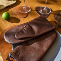 Mergel Ofenhandschuhe aus Premium Leder in Brown, 2er-Set