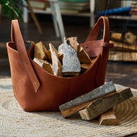 Mergel Brennholzkorb aus Leder in Schokobraun
