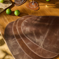 Mergel 4x Dreieckiges Tischset aus Leder, zweifarbig in Dunkelbraun und Hellbraun