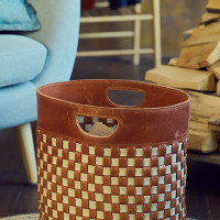 Mergel Geflochtener Kaminholzkorb in Cognac/Beige