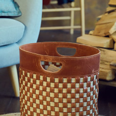 Mergel Geflochtener Kaminholzkorb in Cognac/Beige