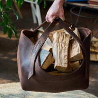 Mergel Brennholzkorb aus Leder in Schokobraun