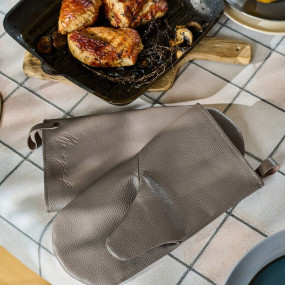 Mergel Ofenhandschuhe aus Premium Leder in Beige, 2er-Set