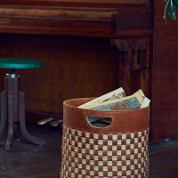 Mergel Geflochtener Kaminholzkorb in Cognac/Beige