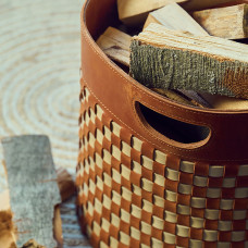 Mergel Geflochtener Kaminholzkorb in Cognac/Beige