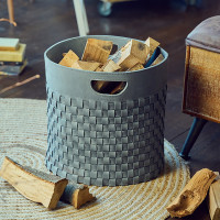 Mergel Geflochtener Kaminholzkorb in Schokobraun/Cognac