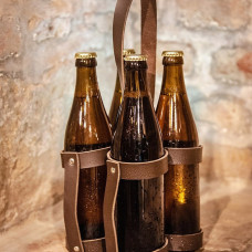 Mergel Bierträger für 4 Flaschen, in Braun