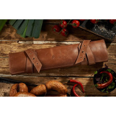 Mergel Leder-Messertasche für drei Messer (Crazy Walnut), in Holz-Geschenkbox