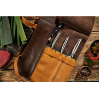 Mergel Leder-Messertasche für drei Messer in Chestnut