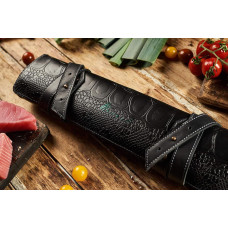 Mergel Leder-Messertasche für drei Messer in Dark Ostrich