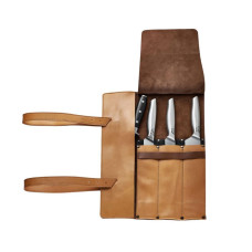 Mergel Leder-Messertasche für drei Messer in Caramel